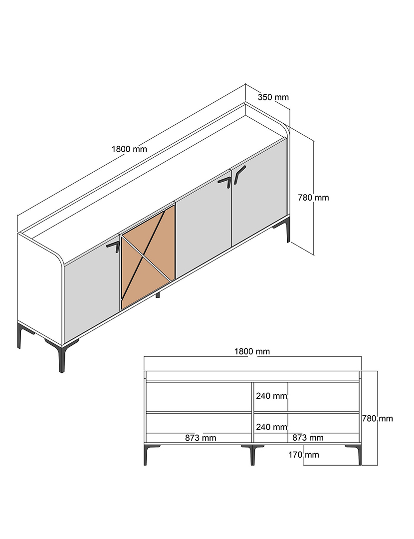 Aparador Venedik Noz/Branco