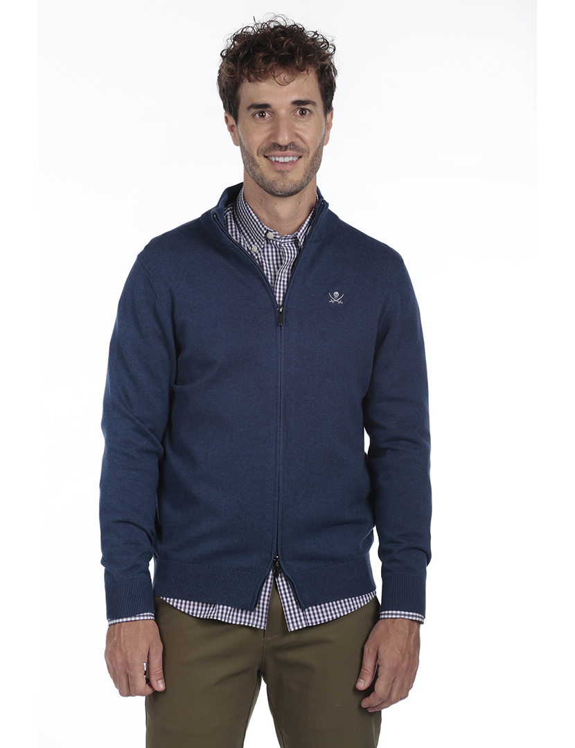 Cardigan com Fecho Homem Azul