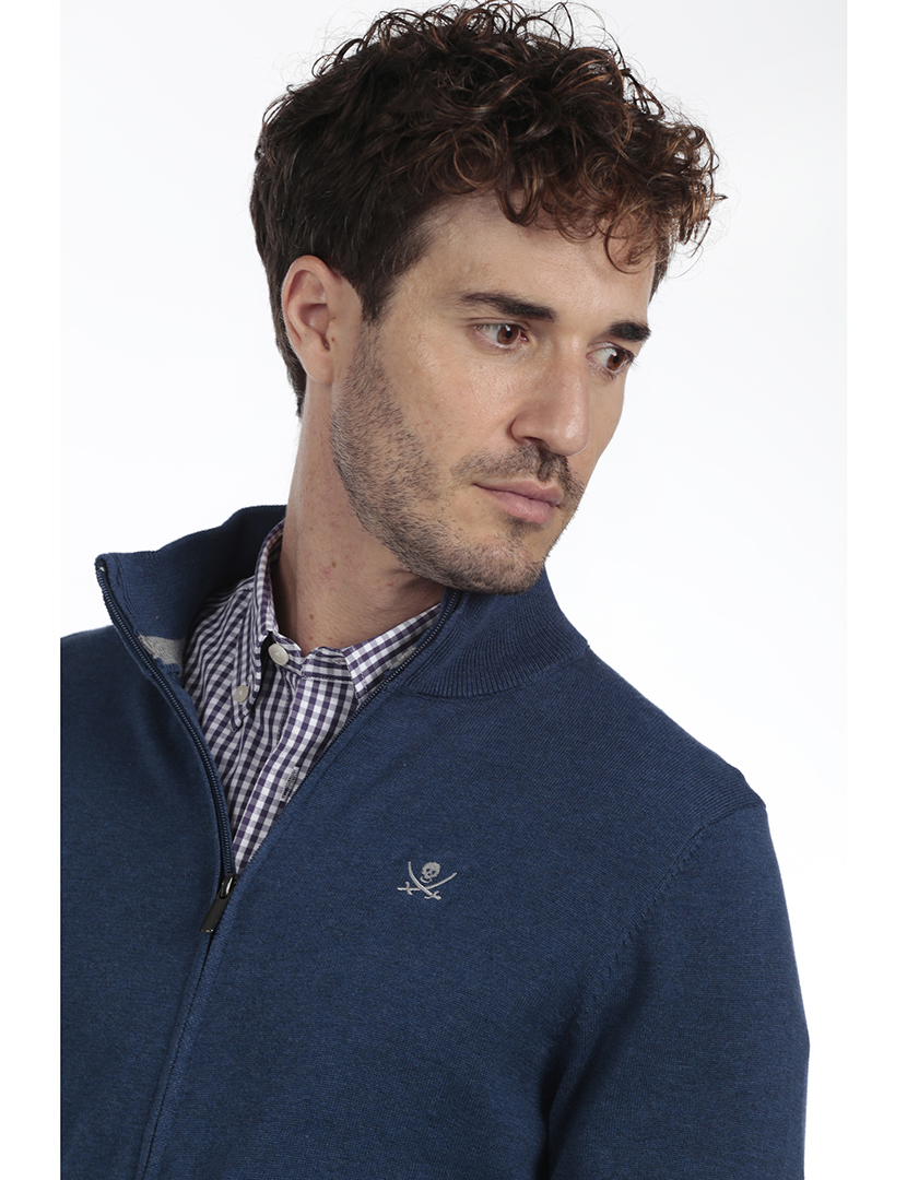 Cardigan com Fecho Homem Azul