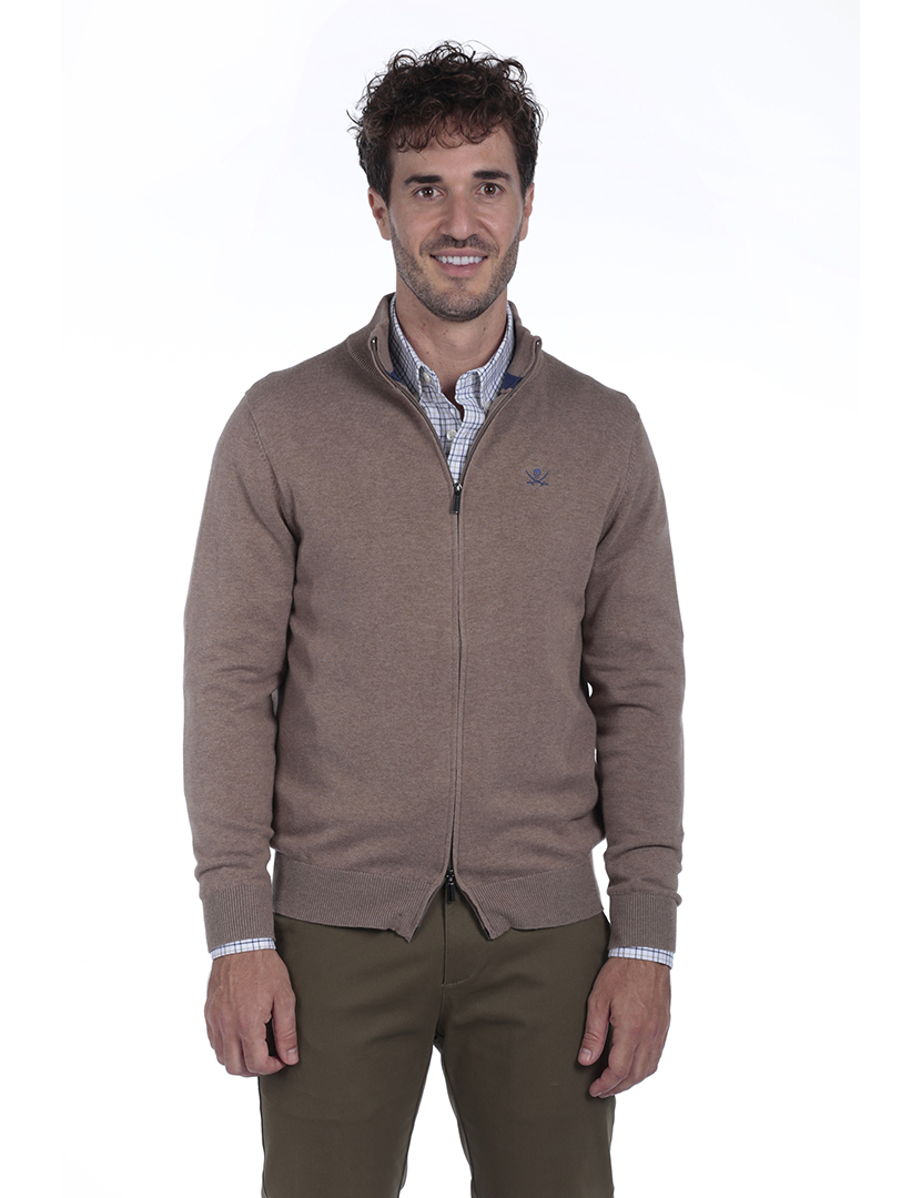 Cardigan com Fecho Homem Castanho