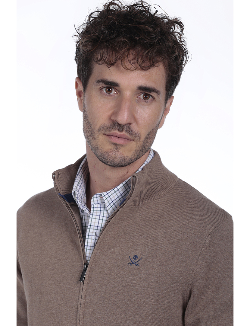 Cardigan com Fecho Homem Castanho