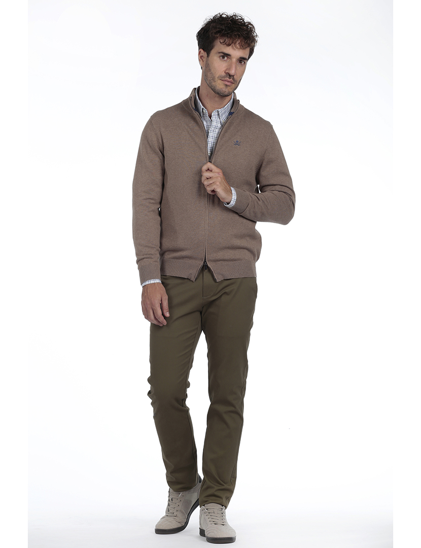 Cardigan com Fecho Homem Castanho