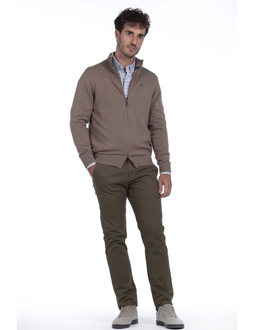 Cardigan com Fecho Homem Castanho