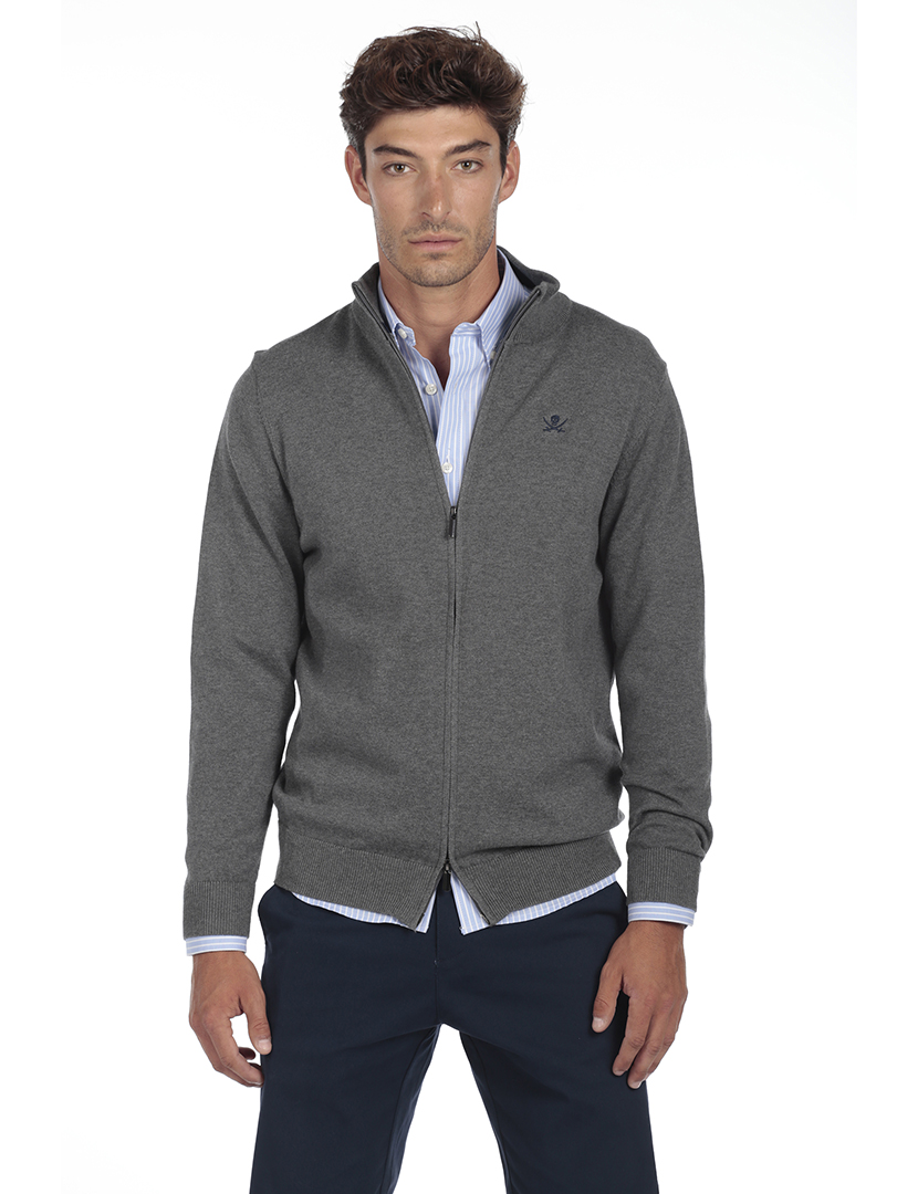 Cardigan com Fecho Homem Cinzento