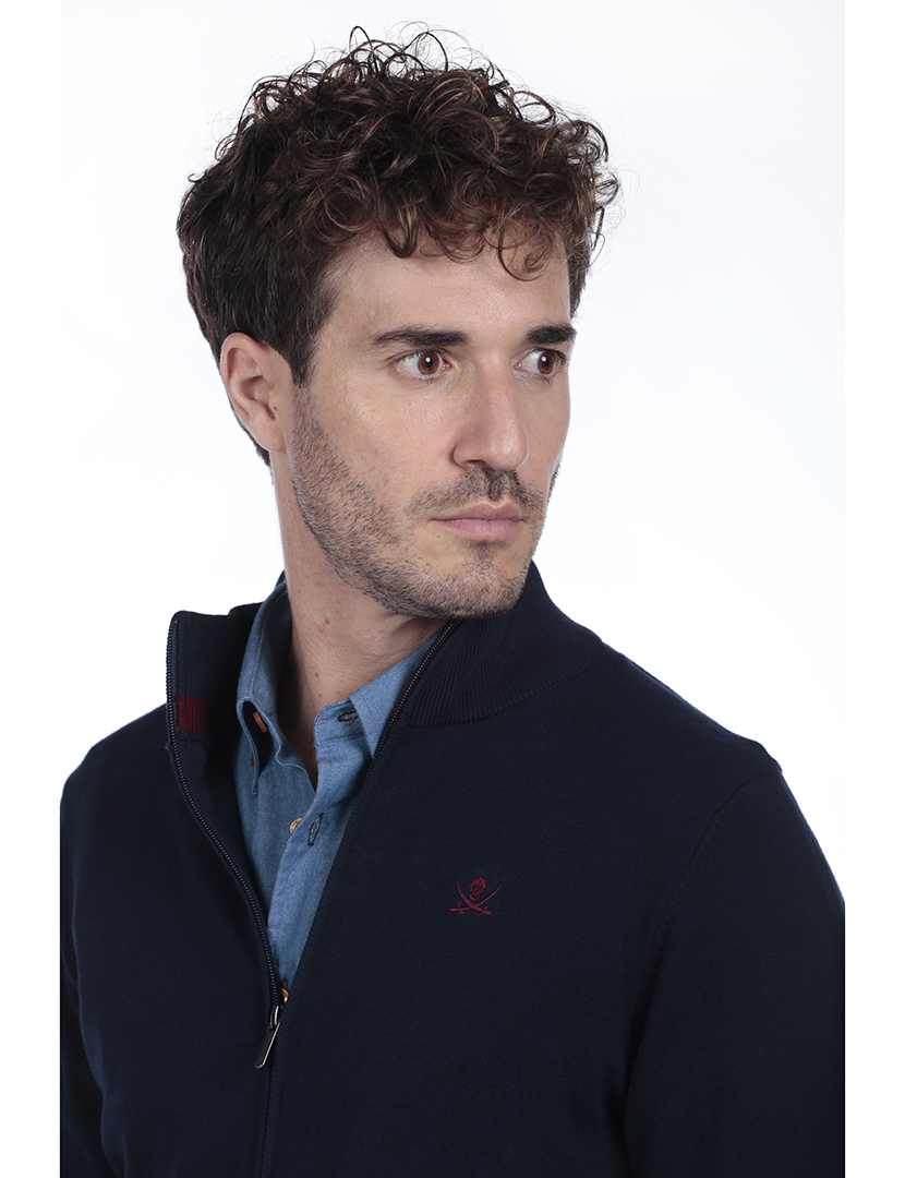 Cardigan com Fecho Homem Azul