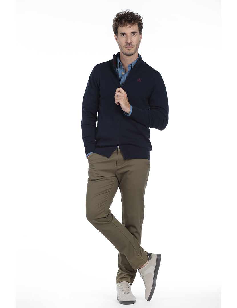 Cardigan com Fecho Homem Azul