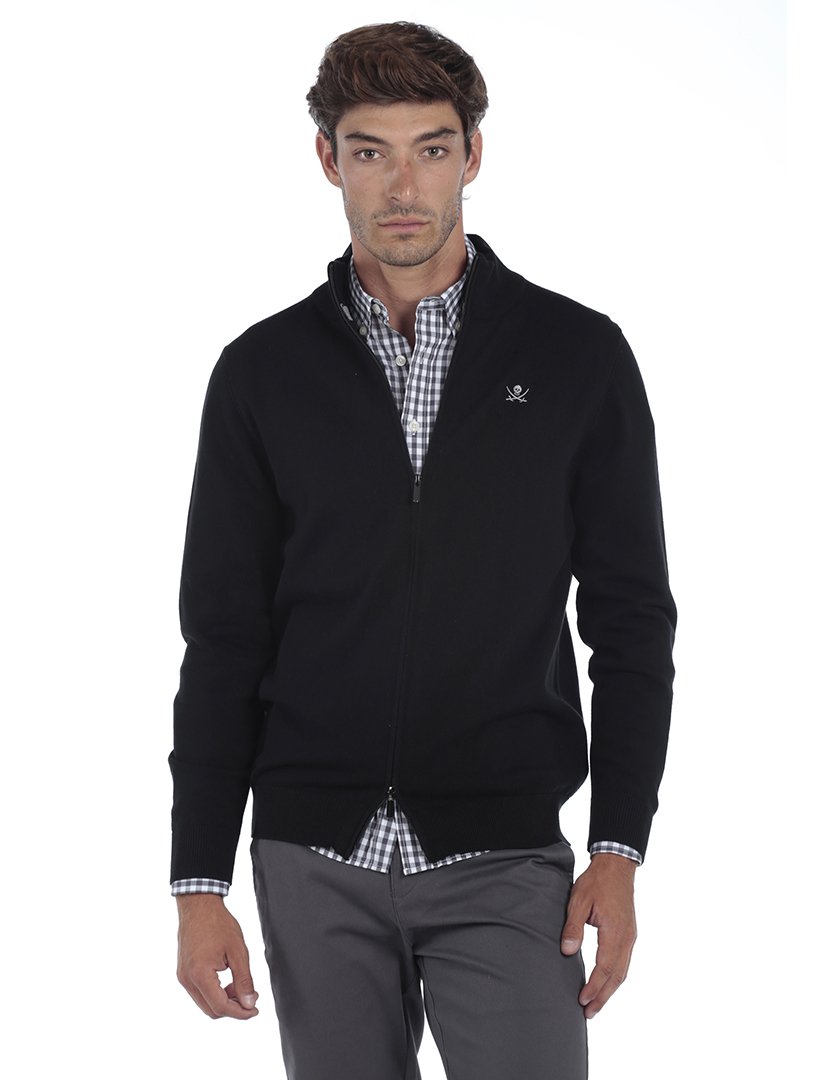 Cardigan com Fecho Homem Preto