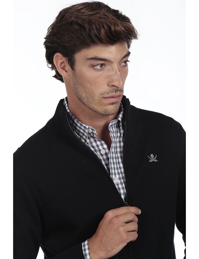 Cardigan com Fecho Homem Preto