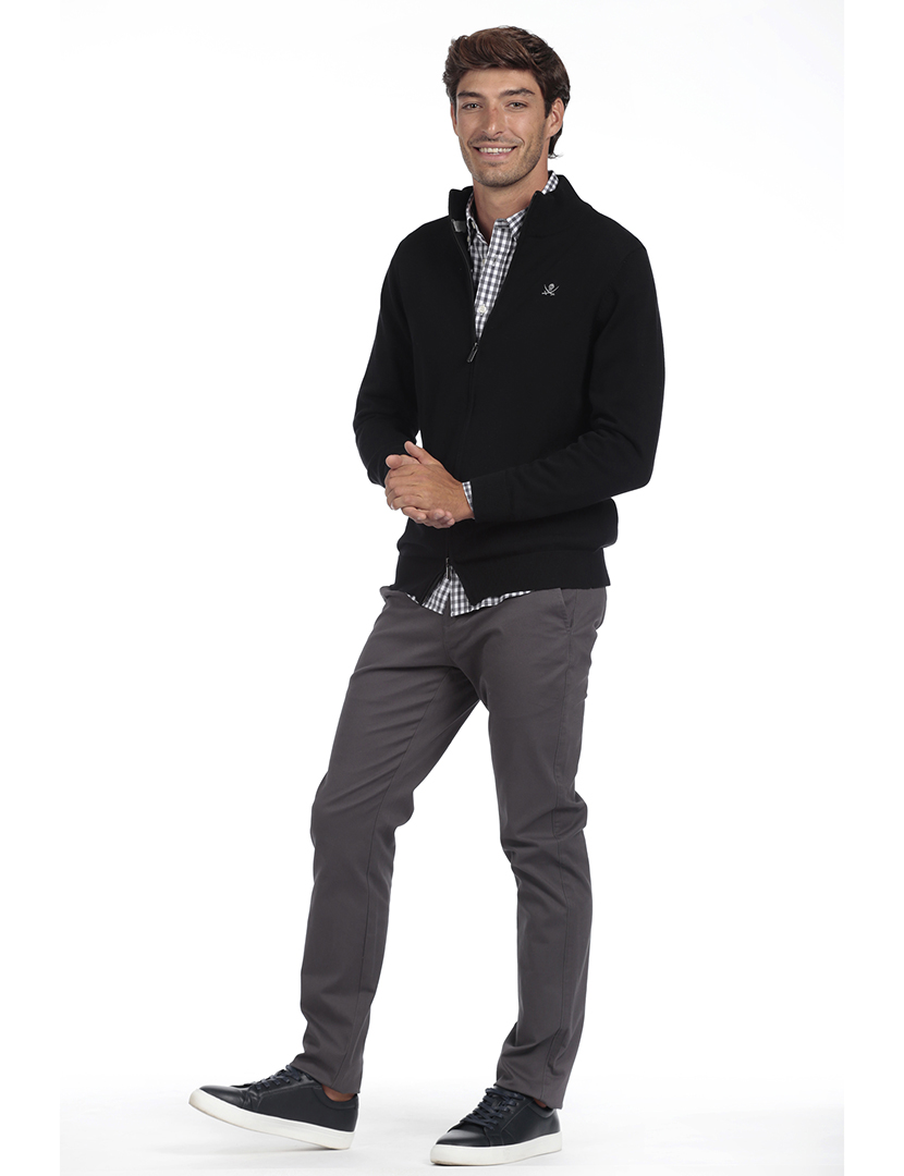 Cardigan com Fecho Homem Preto