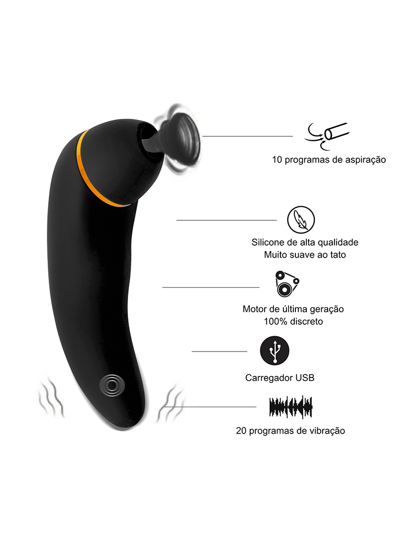 Estimulador de clitóris e Vibrador - 30 programas - Preto