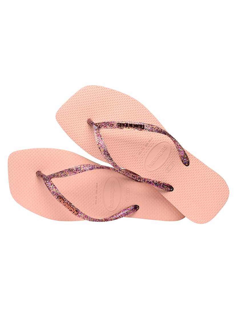 Chinelos Havaianas Square Logo Metallic Rosa