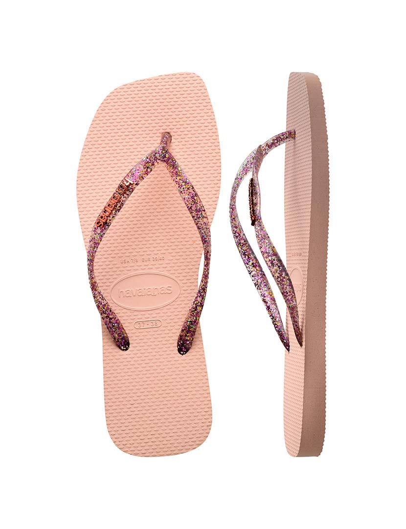 Chinelos Havaianas Square Logo Metallic Rosa
