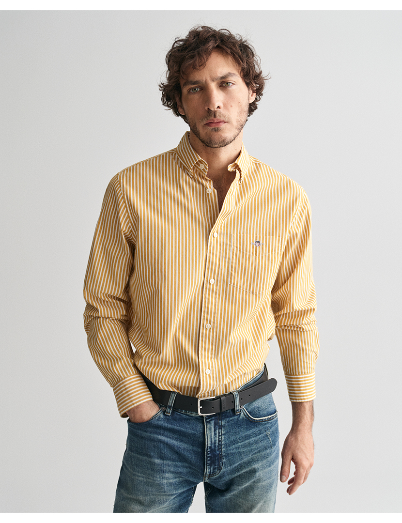 Camisa Regular Fit Classic Riscas Amarelo