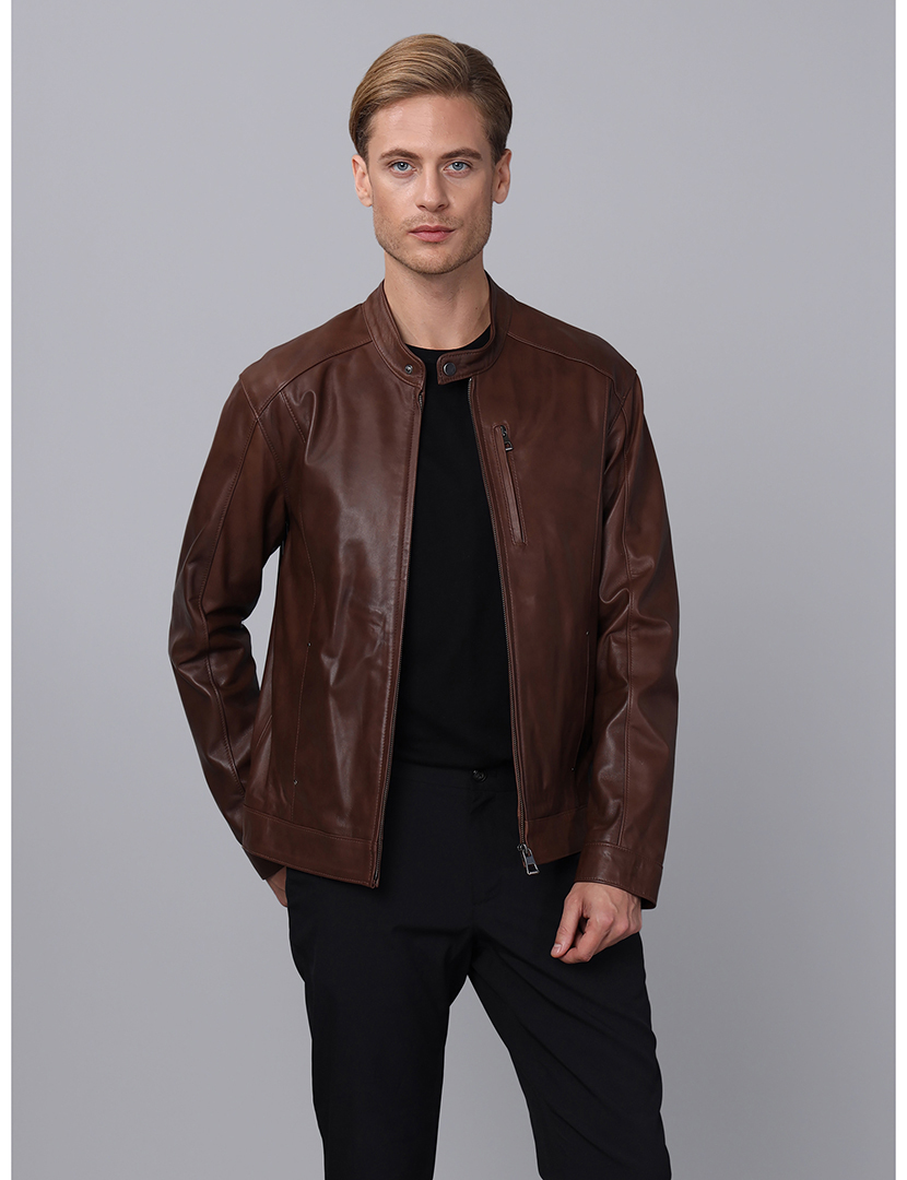 Blusão Pele Homem Castanho