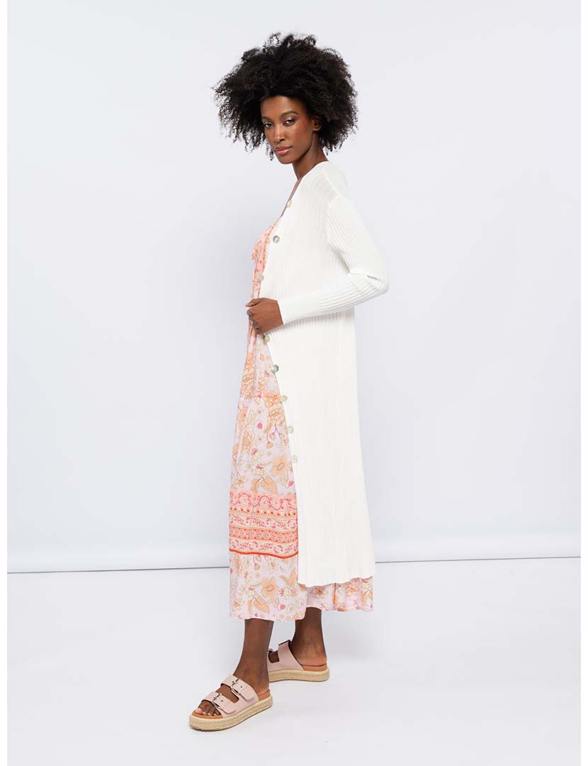 Casaco Malha Fina Senhora Comprido Pérola