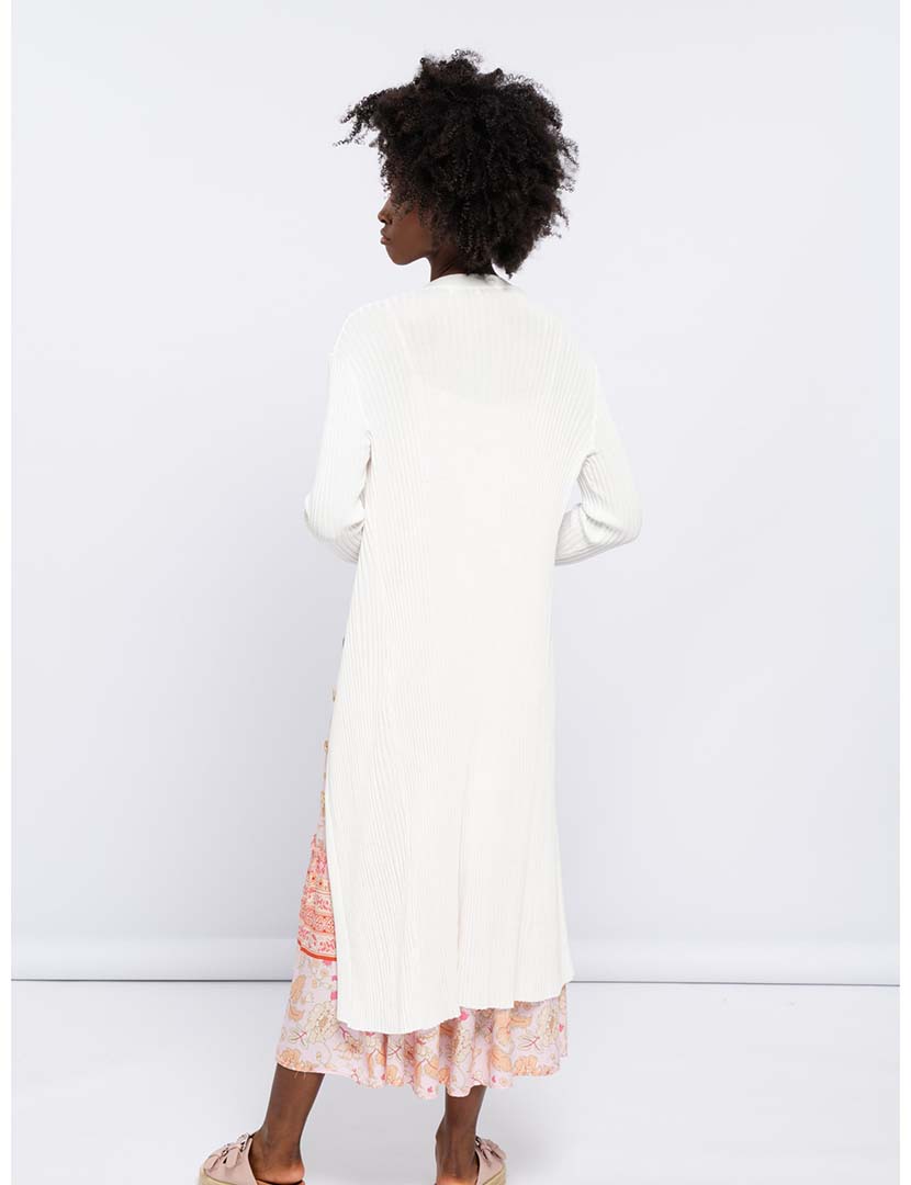 Casaco Malha Fina Senhora Comprido Pérola