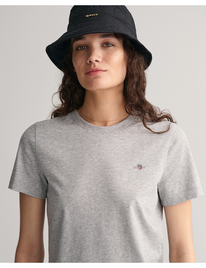 T-Shirt Senhora Regular Shield Logo Short Sleeve Cinzento