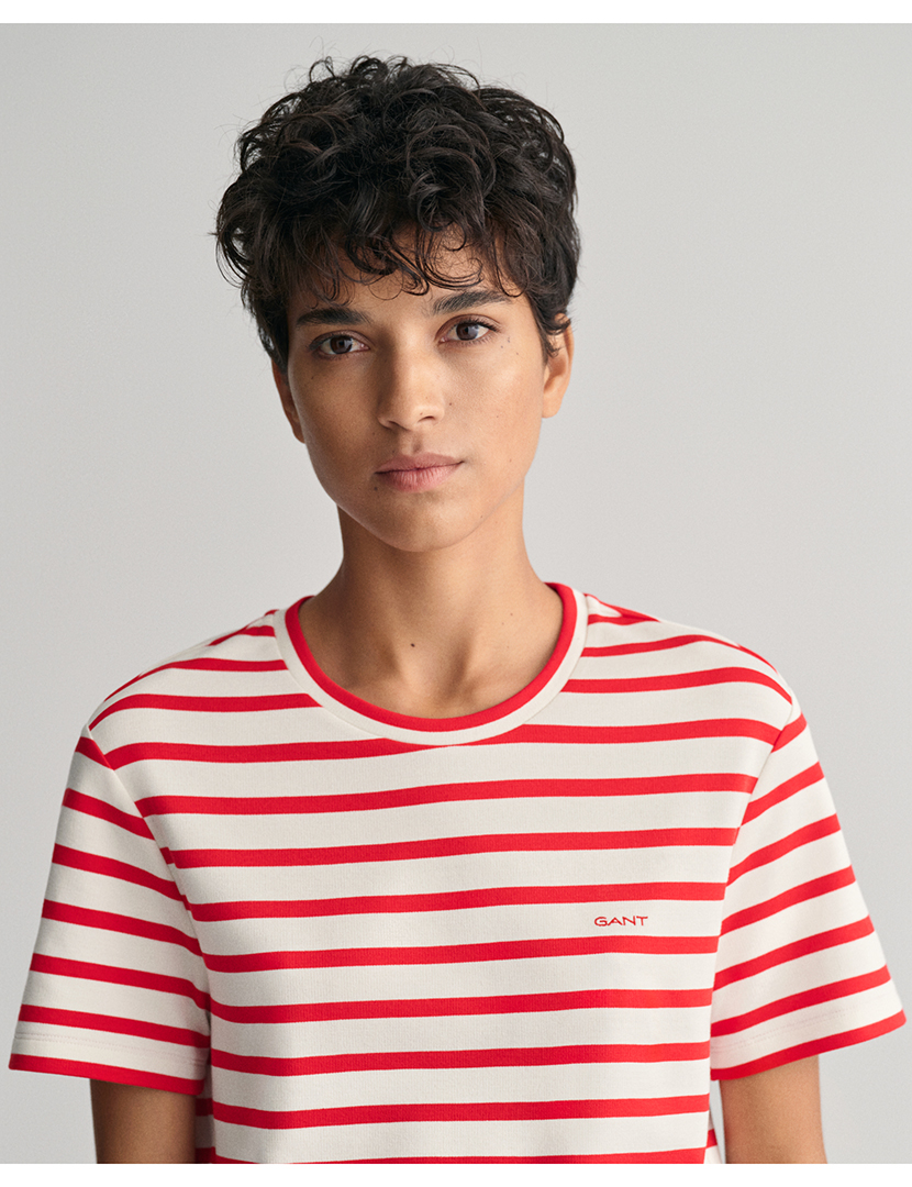 T-Shirt Senhora Riscas Vermelho e Branco