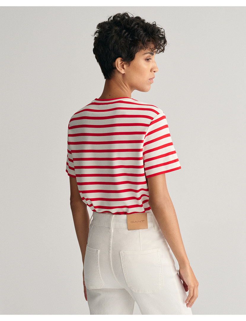 T-Shirt Senhora Riscas Vermelho e Branco