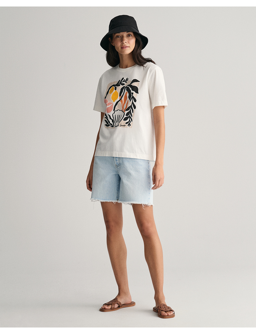 T-Shirt Senhora com Padrão Bege