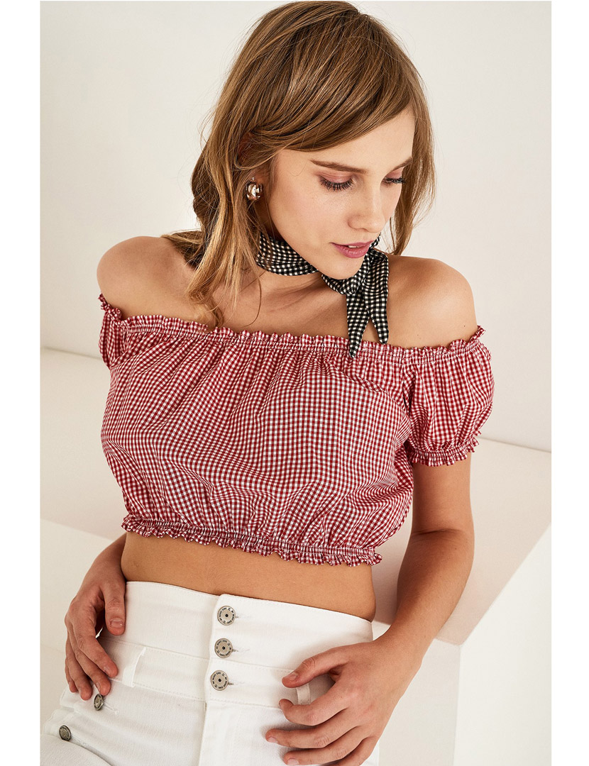 Blusa Senhora Curta Vermelho e Branco