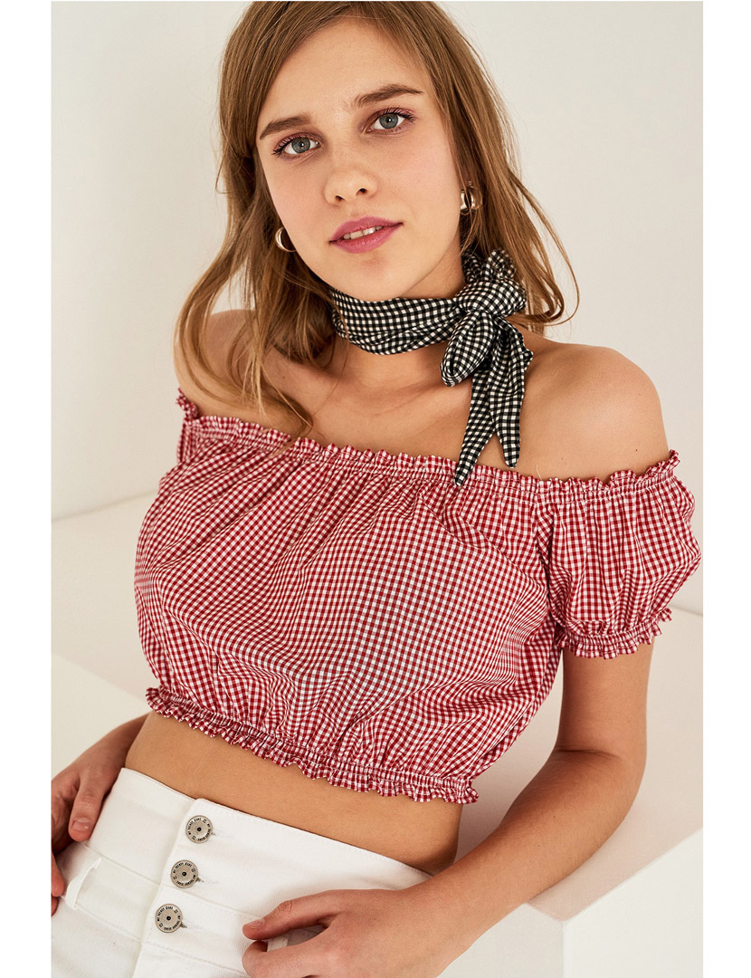 Blusa Senhora Curta Vermelho e Branco