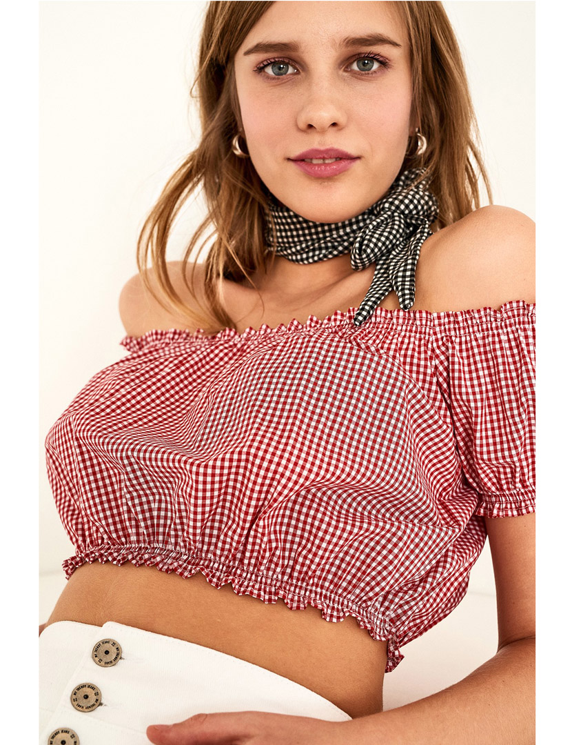 Blusa Senhora Curta Vermelho e Branco