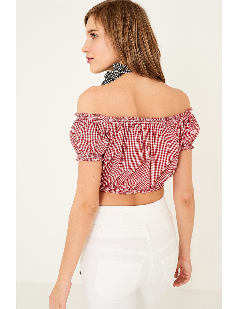 Blusa Senhora Curta Vermelho e Branco