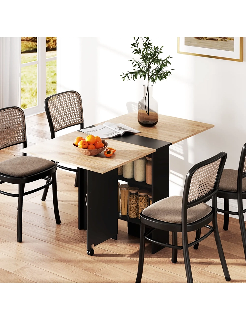 Mesa Cozinha Dobrável Rodas Madeira/Preto 140 cm