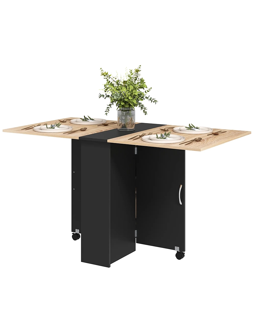 Mesa Cozinha Dobrável Rodas Madeira/Preto 140 cm