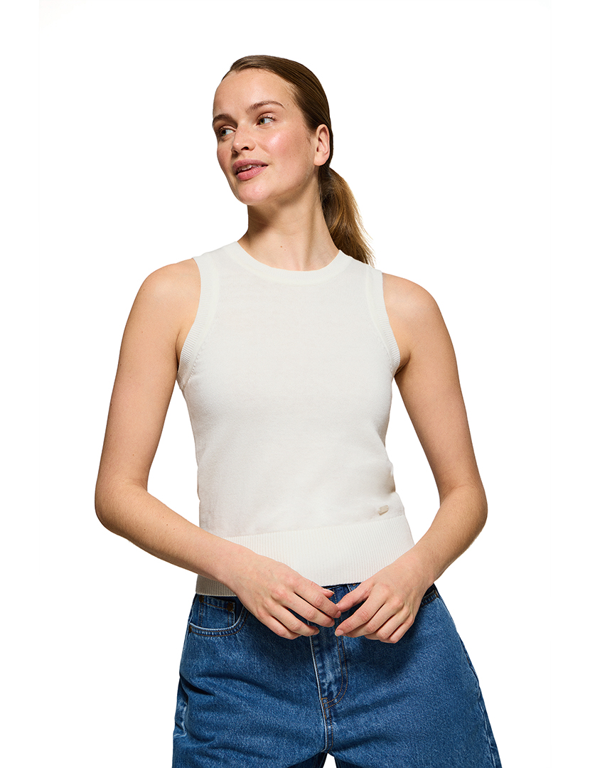 Top Senhora Nacre Button Top W Bege