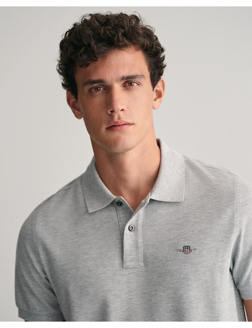 Pólo Regular Fit Shield Piqué Cinza