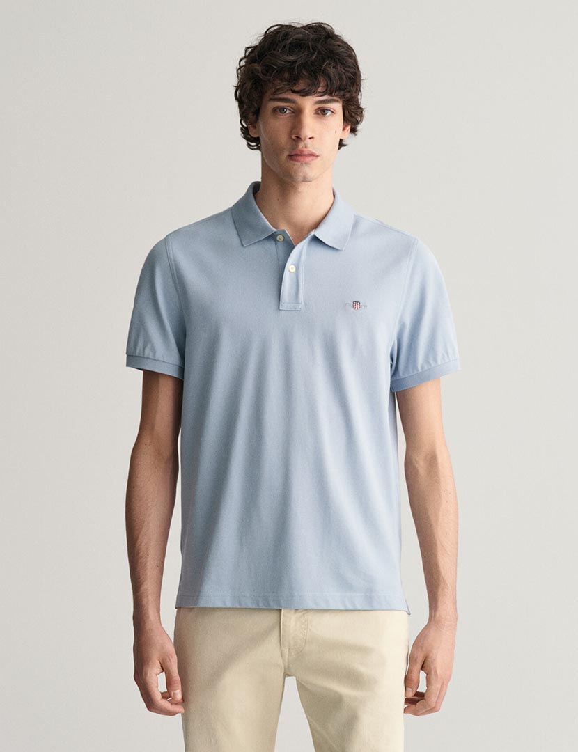 Pólo Regular Fit Shield Piqué Azul Claro