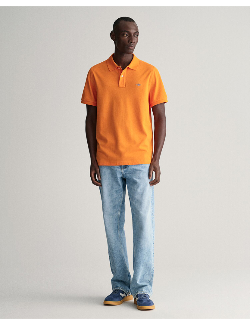 Pólo Manga Curta Regular Shield Pique Laranja