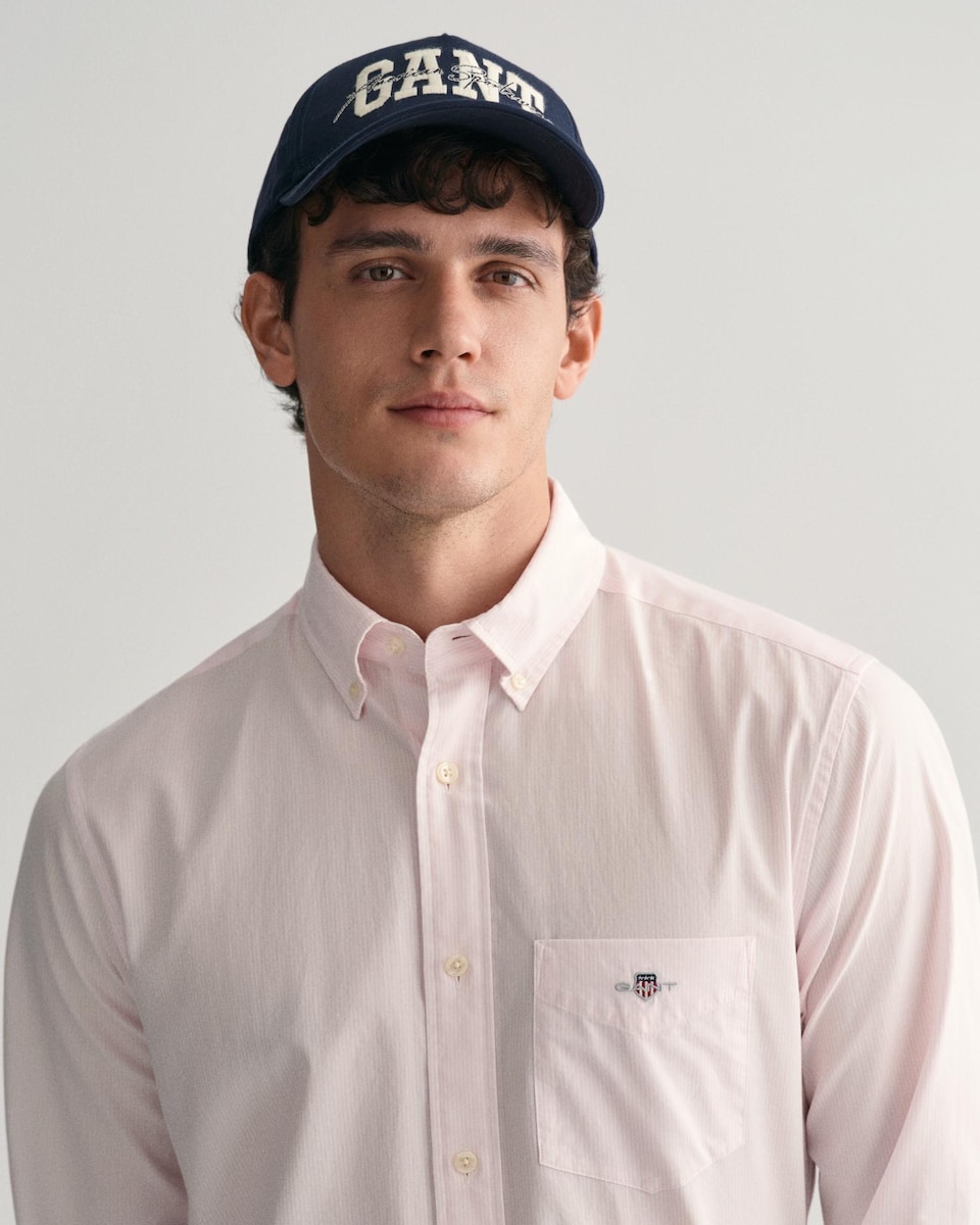 Camisa Regular Fit Riscas Rosa Claro