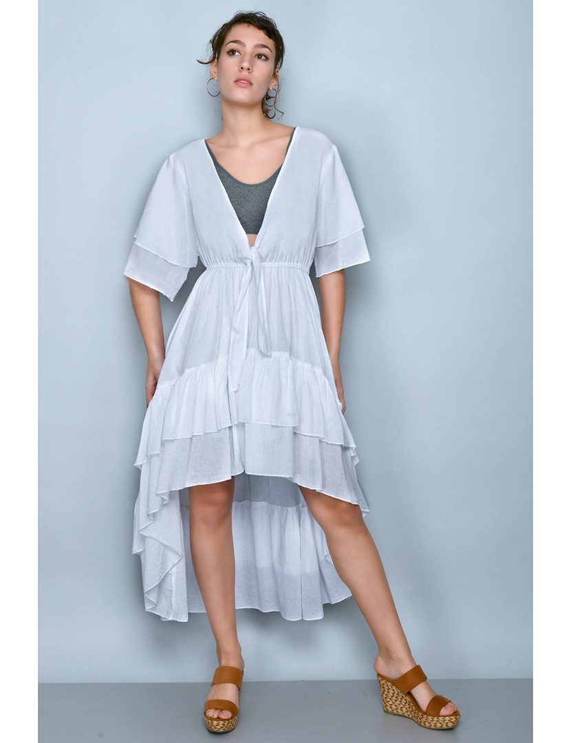 Vestido Assimétrico c/ folhos Branco