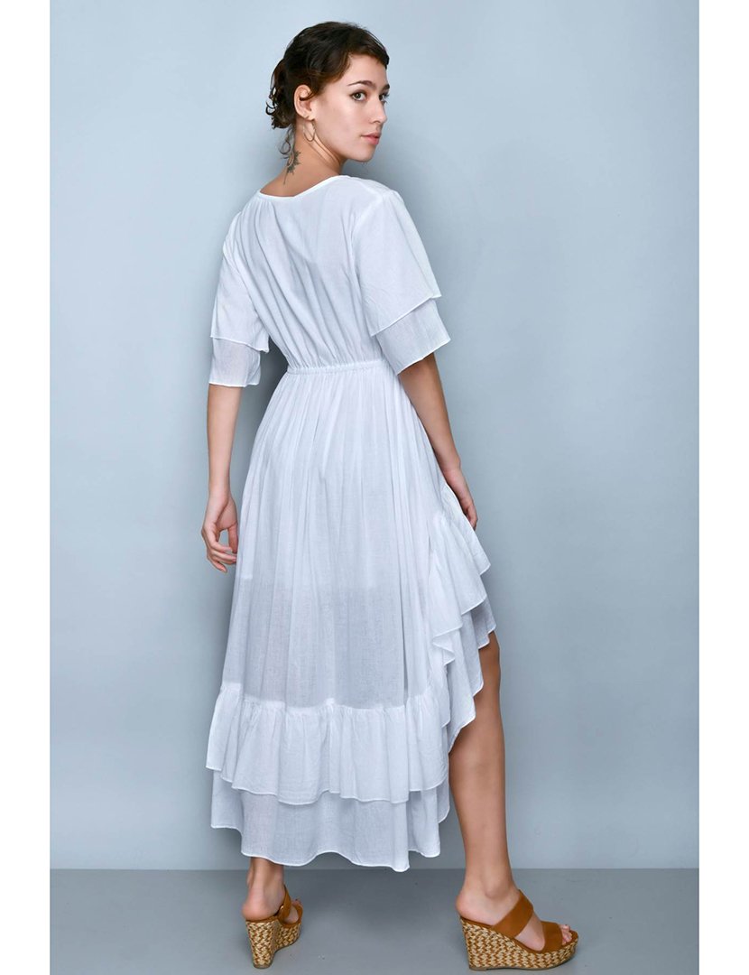 Vestido Assimétrico c/ folhos Branco