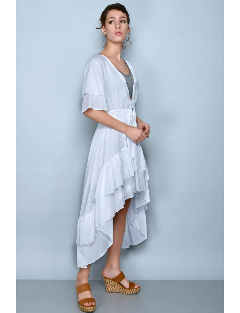 Vestido Assimétrico c/ folhos Branco