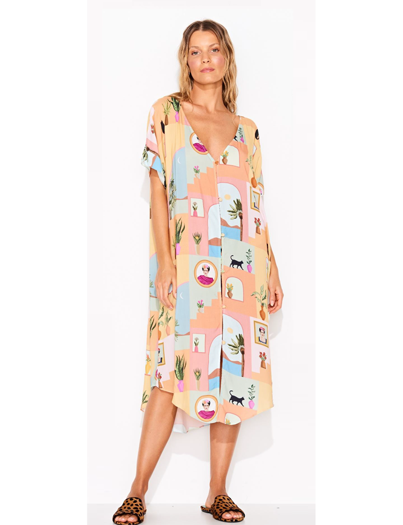 Vestido Comprido Casa Frida Multicolorido