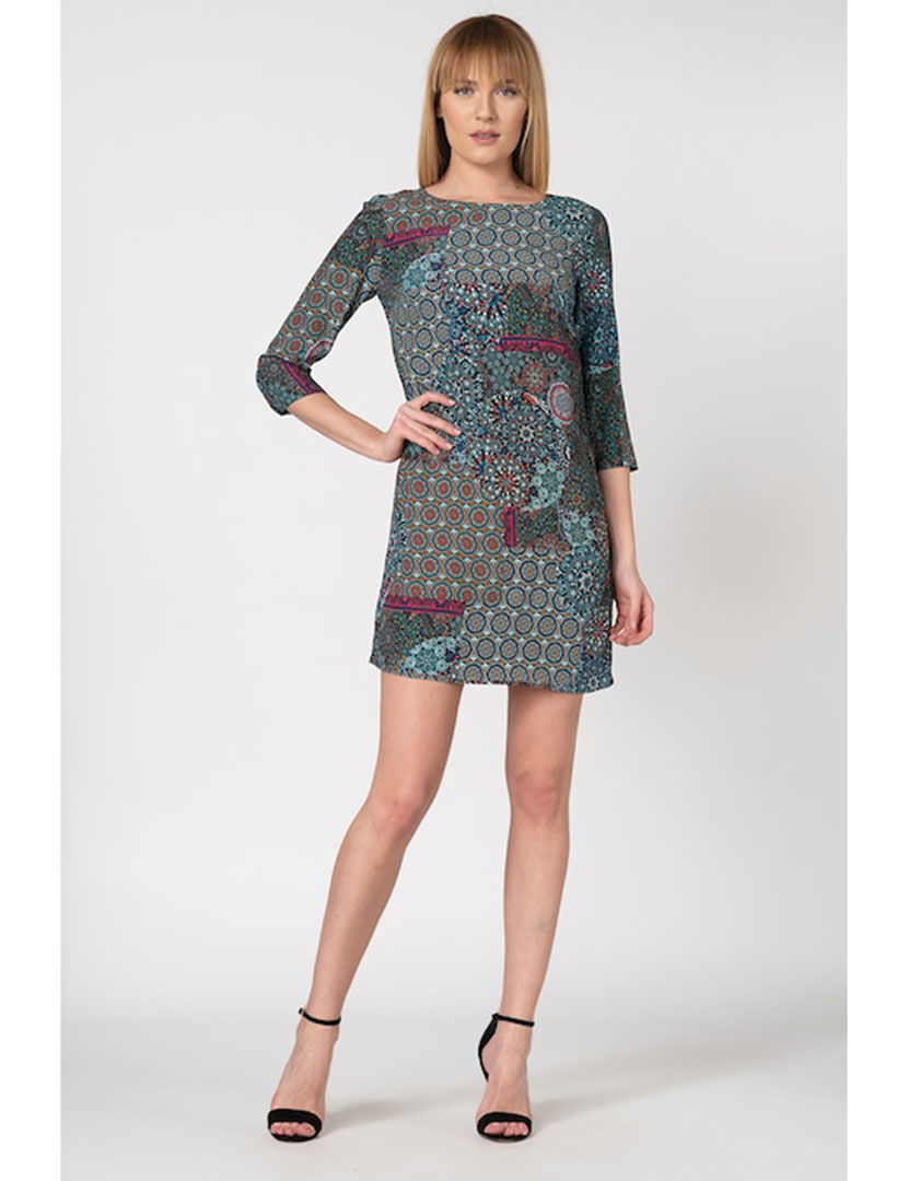 Vestido Midi manga 3/4 Multicolorido