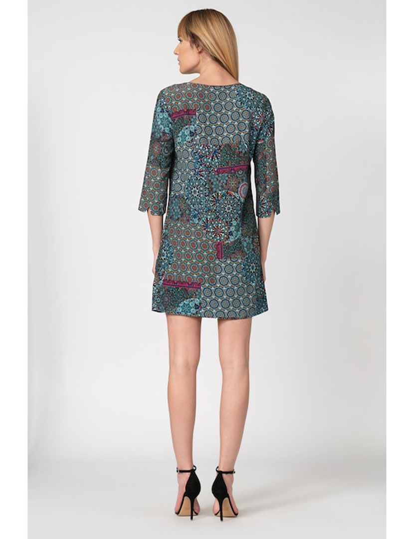 Vestido Midi manga 3/4 Multicolorido