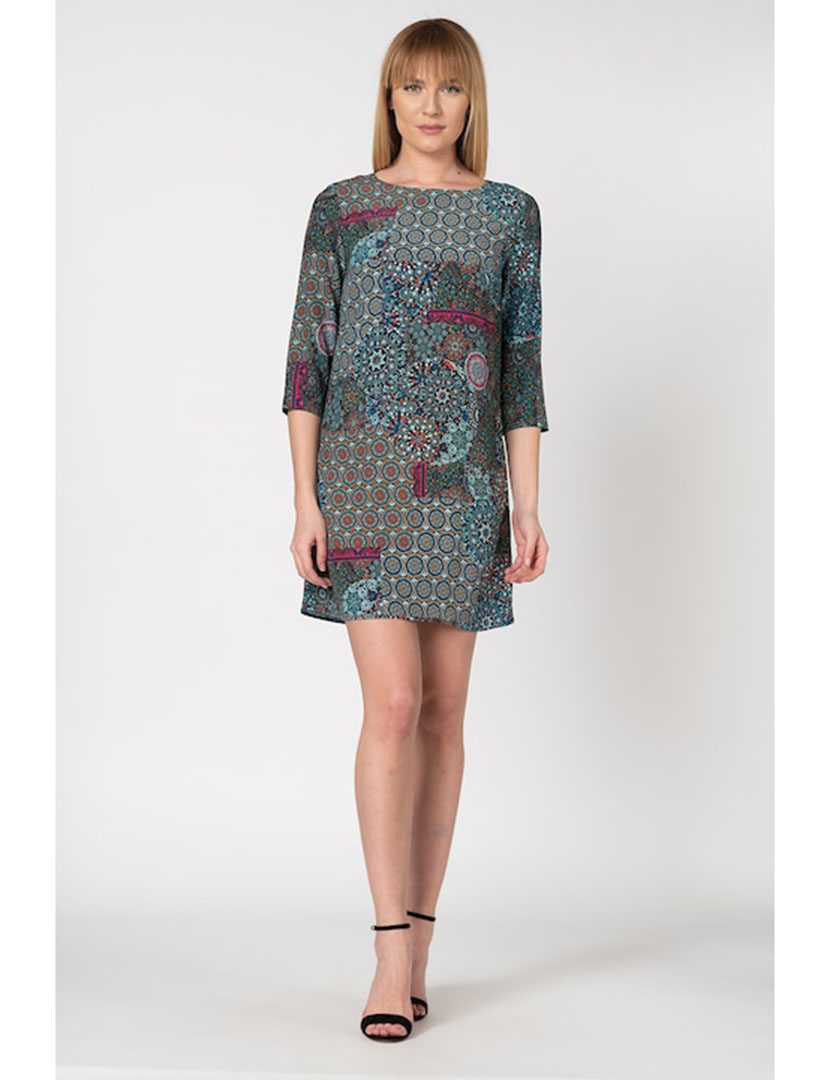 Vestido Midi manga 3/4 Multicolorido