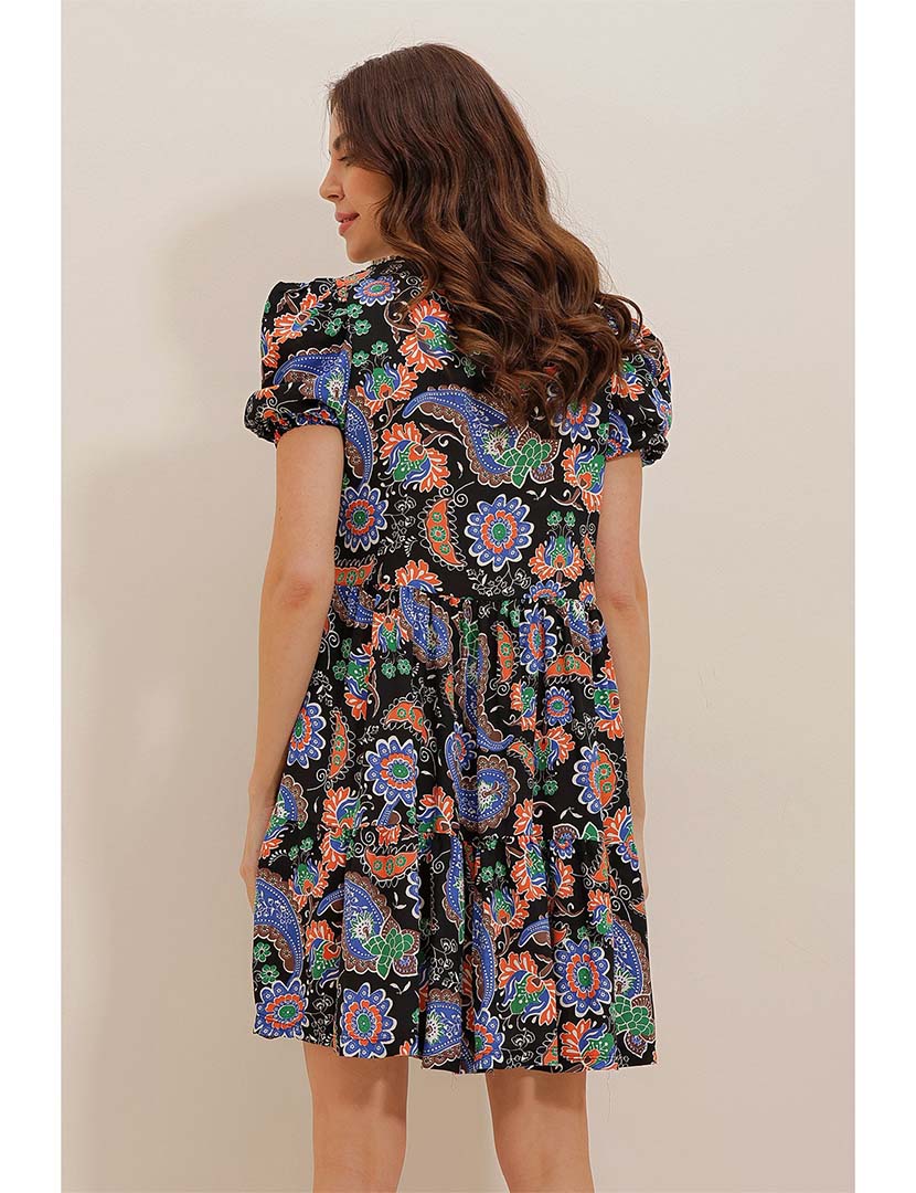 Vestido Curto Folhos Multicolorido