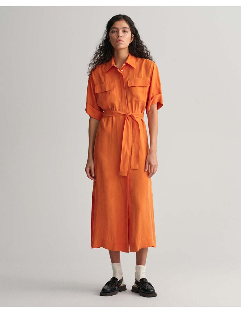 Vestido Midi Laranja em Linho