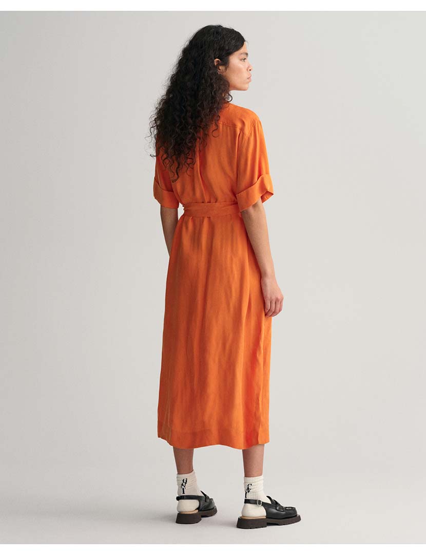 Vestido Midi Laranja em Linho