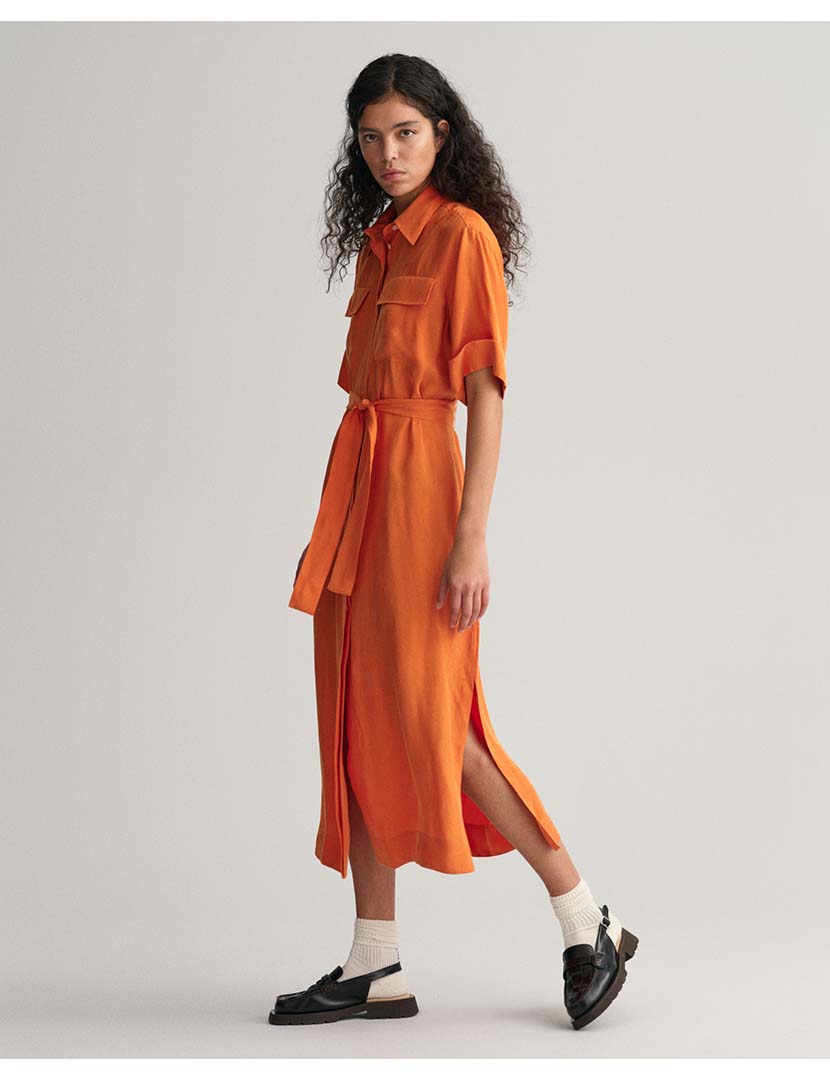 Vestido Midi Laranja em Linho
