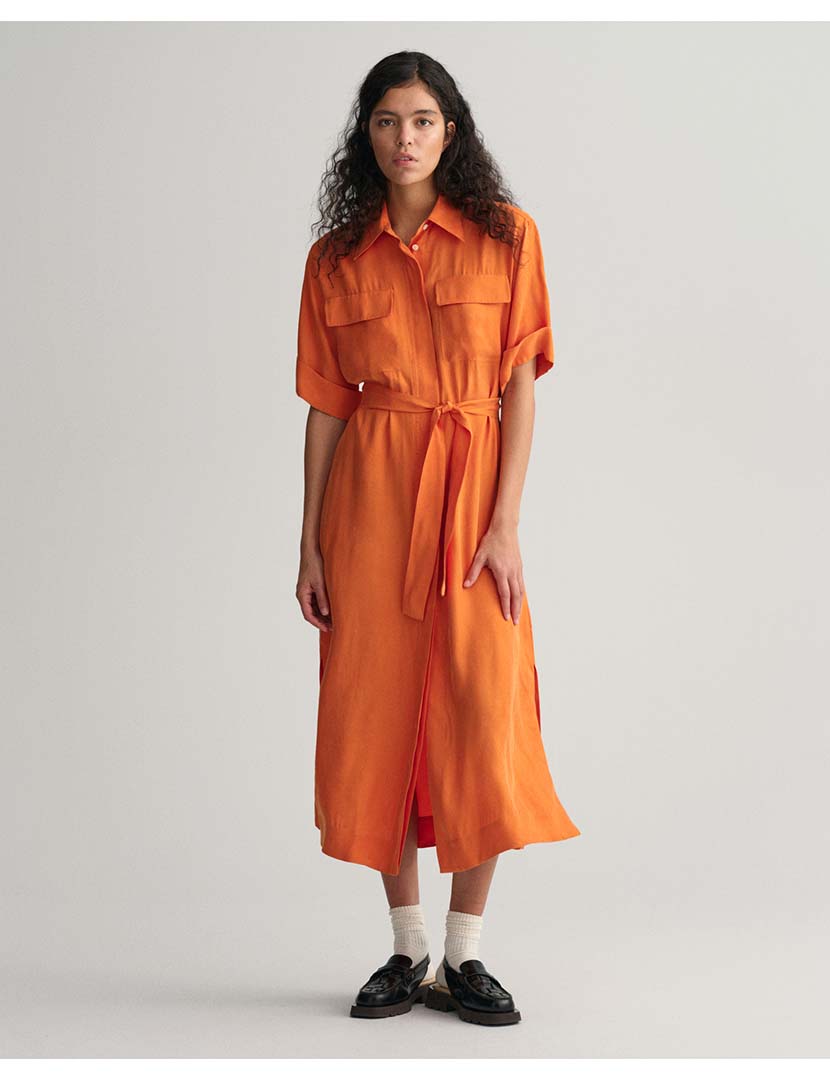 Vestido Midi Laranja em Linho