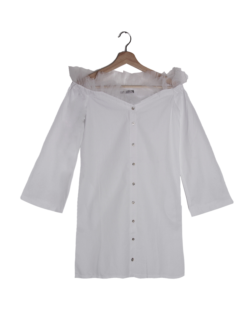 Vestido Curto Folhos Branco