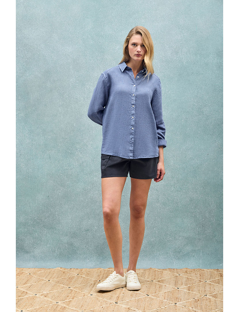 Camisa Linho Pc Monogram W Gd Azul Royal