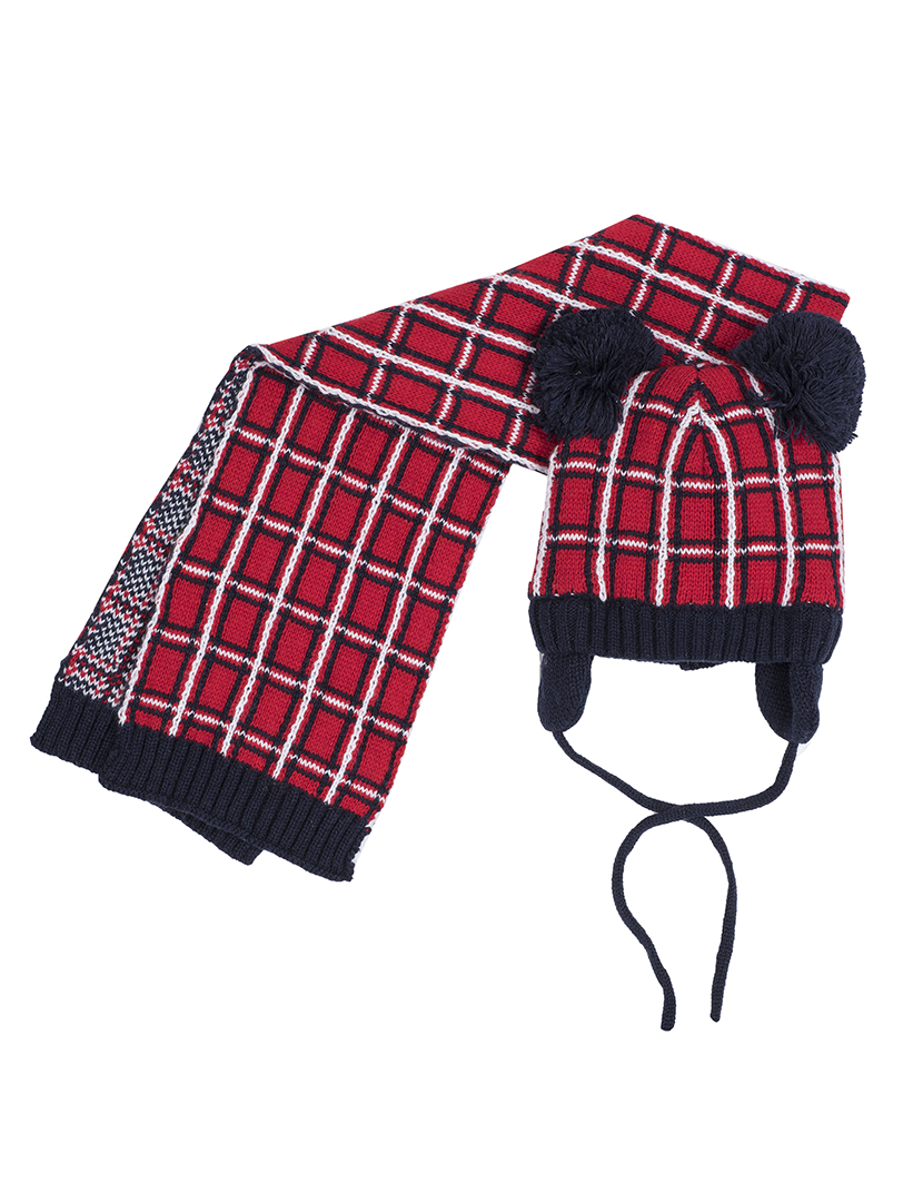 Conjunto Bebé Gorro e Cachecol Vermelho e Azul